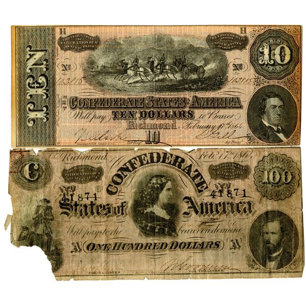 CSA, 1864 Issued Banknote Pair
