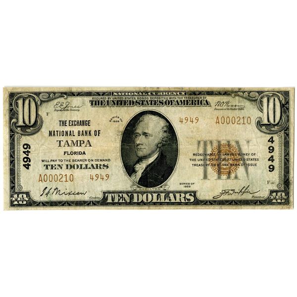 Florida. The Exchange National Bank of Tampa, $10, Series of 1929 T2, Ch#4949