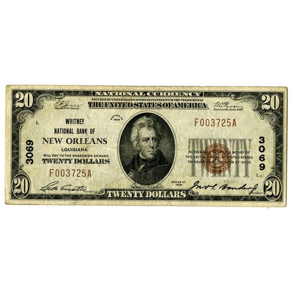 Louisiana. Whitney National Bank of New Orleans, $20, Series of 1929 T1, CH#3069.