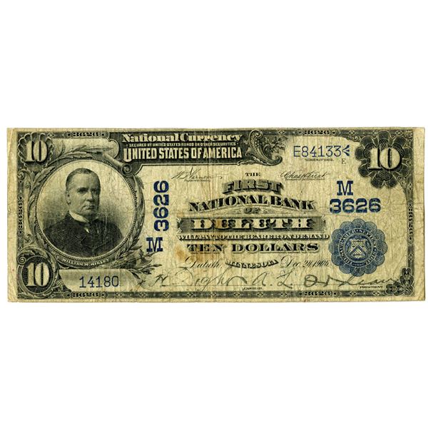 Minnesota. First National Bank of Duluth, $10, 1902 DB, Ch#M 3626.