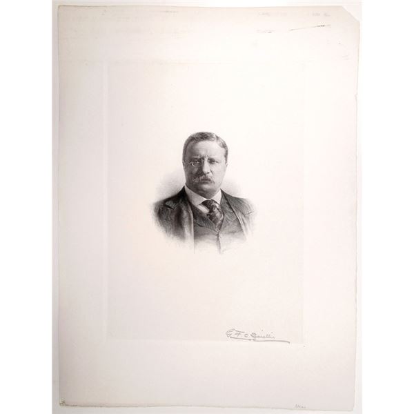 Theodore Roosevelt Large Proof Engraving By G.F.C. Smillie and Signed by Him.