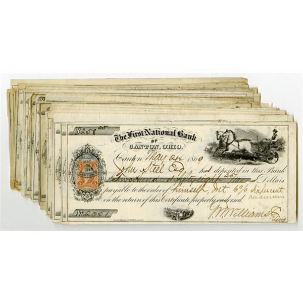 First National Bank of Canton, Ohio Issued Check Assortment, 1869-70