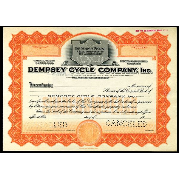 Dempsey Cycle Company, Inc., ca. 1910-20's Specimen Automobile Related Stock