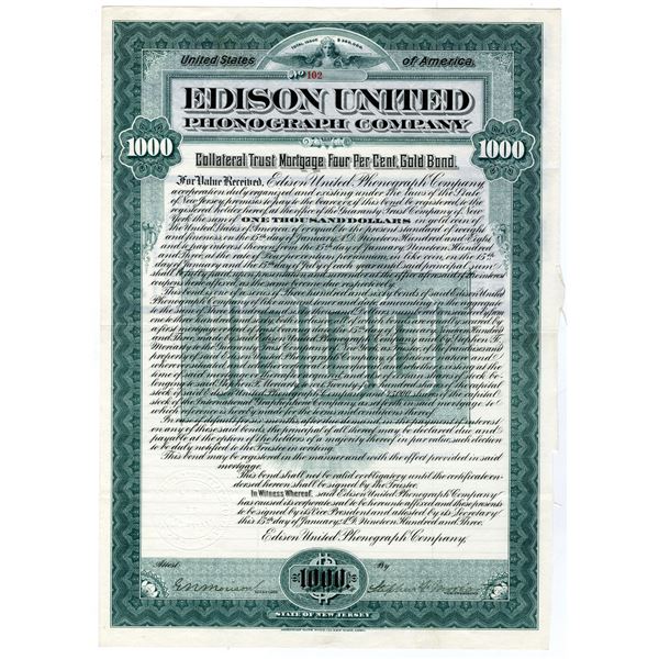 Edison United Phonograph Co. 1903 Bond