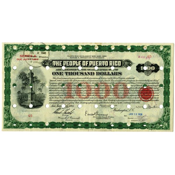 People of Puerto Rico 1936 Issued Bond