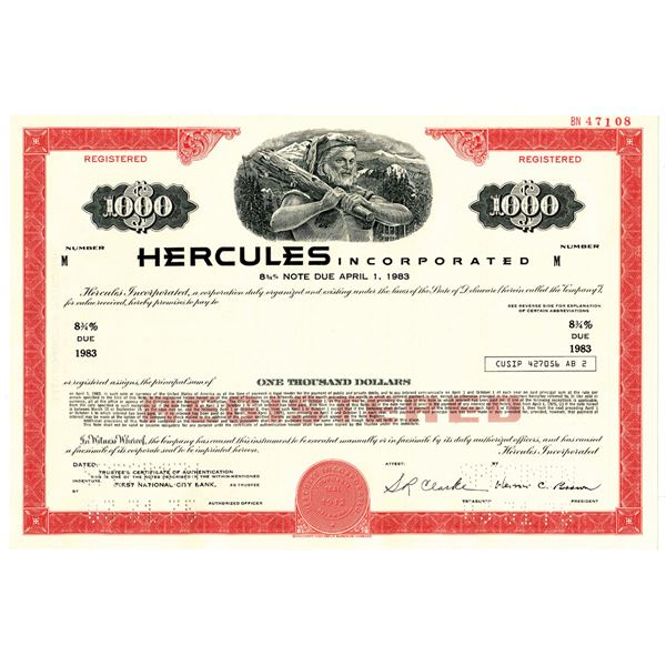 Hercules Inc. 1975 Specimen Bond