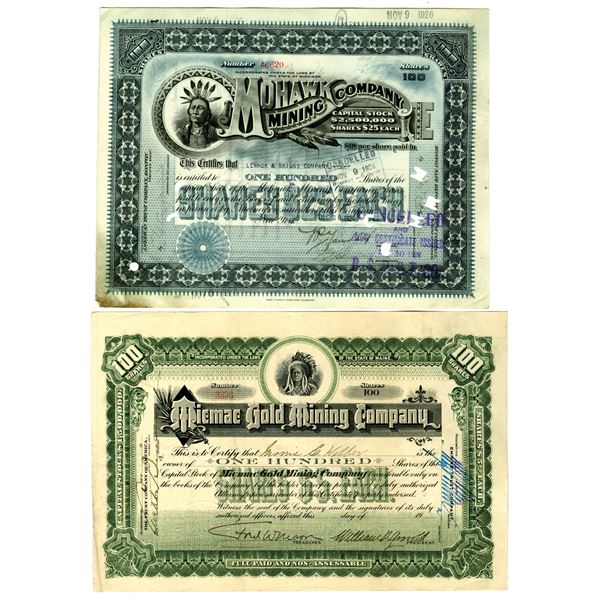 Mining Stock Certificate Pair, 1909-20