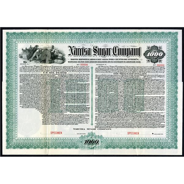 Narcisa Sugar Co., 1900 Specimen Bond