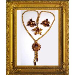 FABULOUS GOLDEN GLASS Deco Necklace ER Brooch #2073247