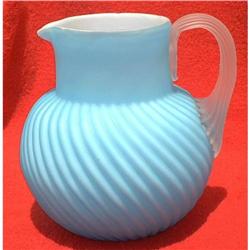 1800S-1900S BLUE SWIRL SATIN ART GLASS PITCHER #2073267