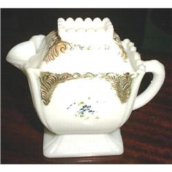 1800S-1900S FIREY MILK GLASS COVERED CREAMER  #2073275
