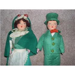 9" Irish Couple Papier Mache heads cloth bodies#2087686