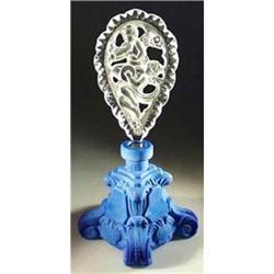 CZECH LAPIS GLASS COLOR PERFUME BOTTLE CHERUBS #2087934