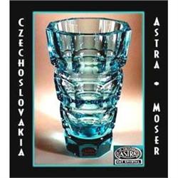 ART DECO CUT AQUA CRYSTAL SGND VASE MOSER? #3 #2087980