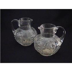 Pair Antique Blown Glass Flower Pitchers #2087990