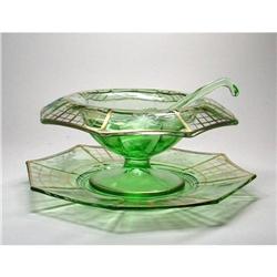 Lotus Green Depression Glass 3 Pc Mayo Set, #2088017