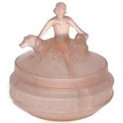 Pink ANNETTE Satin Glass Art Deco Dresser Jar #2088022
