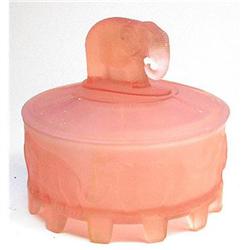 ELEPHANT CAROUSEL Pink Satin Glass Dresser Jar #2088027
