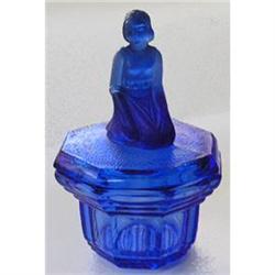 Cobalt Blue EGYPTIAN Art Deco Glass Powder Jar #2088099