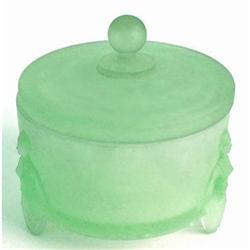 FLAPPERS Green Satin Glass Art Deco Powder Jar #2088139