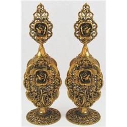 Gilded Brass Ornate Roses Perfume Bottle Set #2088172
