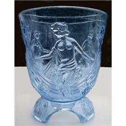 Art Deco Female Figural Blue Pressed Glass Vase#2088173