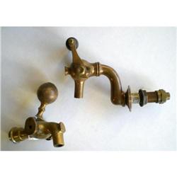 2 old vintage BRASS BEER SPOUTS wood handle #2088279