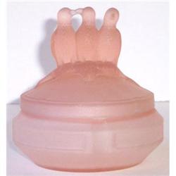 3 BIRDS Pink Satin Glass Figural Powder Jar #2097081