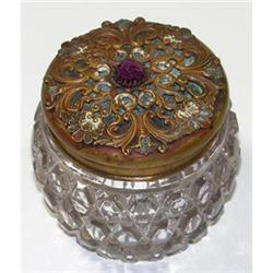 Brass and Amethyst Color Glass Jewel Powder Jar#2097114