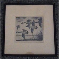 Pair 1930s Etchings American Ducks Decoyed by #2107130