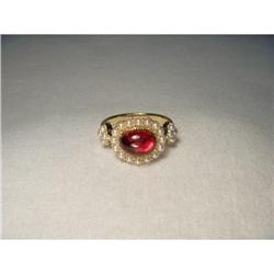 Victorian 18K Garnet Seed Pearl Filigree Ring #2107585