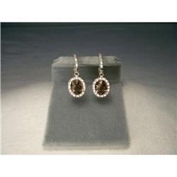 Estate 14K WG Diamond Smokey Quartz Earrings #2107587