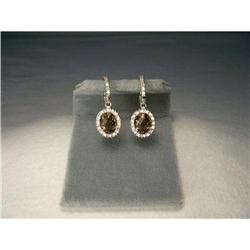 Estate 14K WG Diamond Smokey Quartz Earrings #2107587