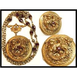 Antique Cherub garnet LOCKET Necklace & baby #2107650