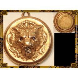 Antique Victorian jewel LION rose GF locket #2107665