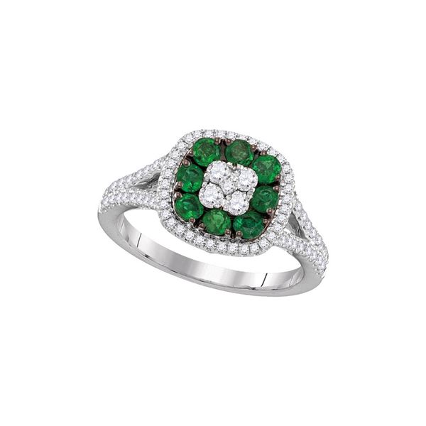Emerald Diamond Square Cluster Ring 7/8 Cttw 18kt White Gold