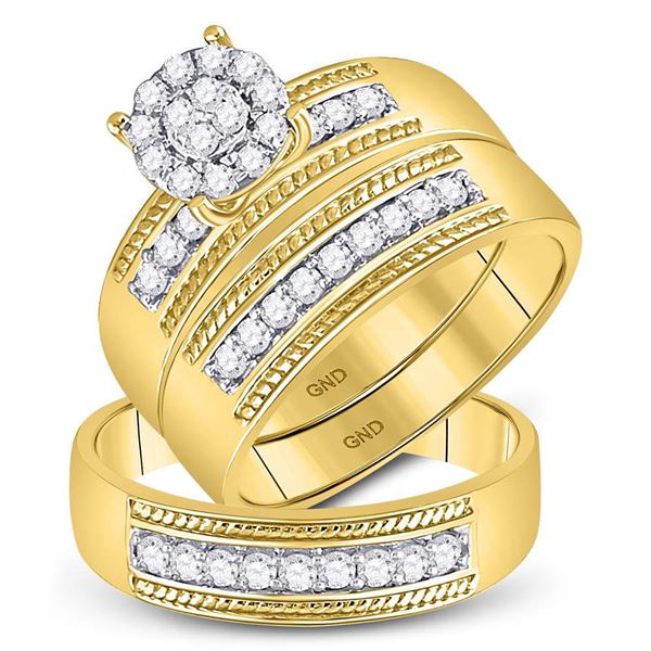 His Hers Diamond Cluster Matching Wedding Set 3/4 Cttw 10kt Yellow Gold