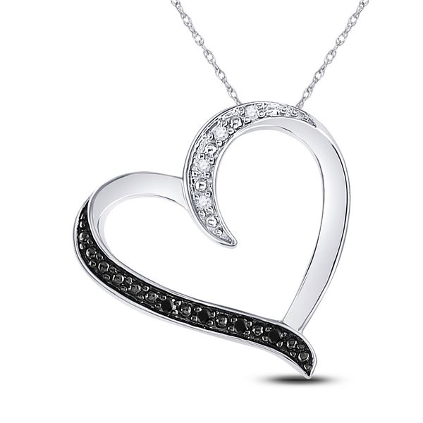 Black Color Enhanced Diamond Simple Heart Pendant 1/20 Cttw Sterling Silver