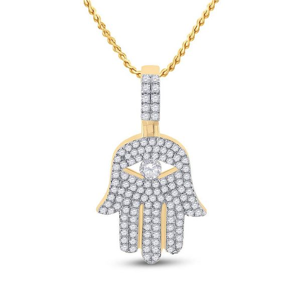 Mens Diamond Hamsa Hand Charm Pendant 1 Cttw 10kt Yellow Gold