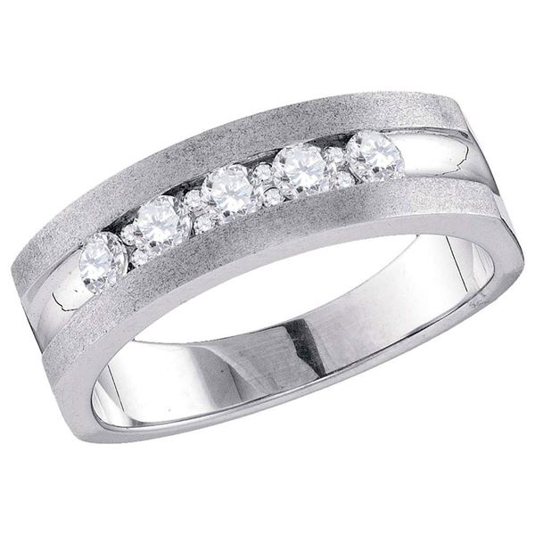 Mens Diamond Single Row 5-Stone Wedding Band Ring 1/2 Cttw 10kt White Gold