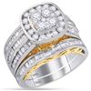 Image 1 : Diamond Cluster Bridal Wedding Ring Band Set 1-3/4 Cttw 14kt Two-tone Gold
