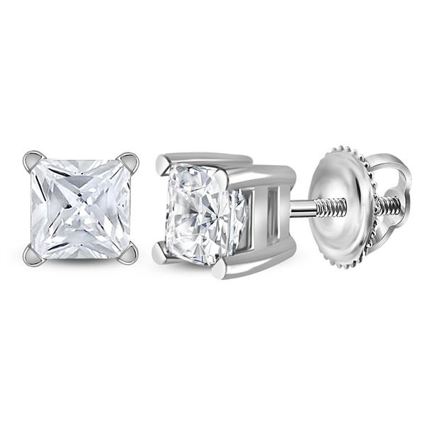 Princess Diamond Solitaire Earrings 3/4 Cttw 14kt White Gold