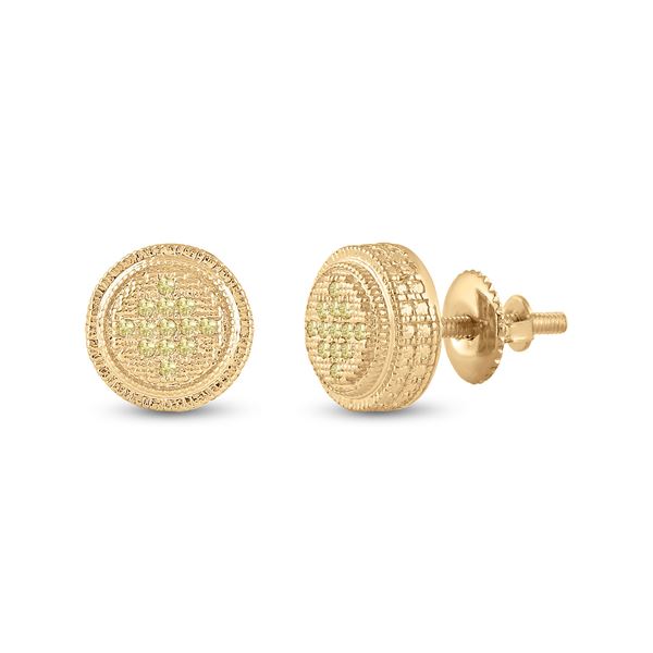 Yellow Color Enhanced Diamond Circle Earrings 1/20 Cttw Sterling Silver