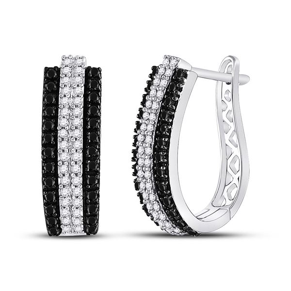 Black Color Enhanced Diamond Hoop Earrings 1 Cttw 14kt White Gold