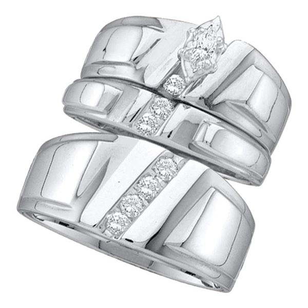 His Hers Marquise Diamond Solitaire Matching Wedding Set 1/4 Cttw 14kt White Gold