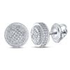Image 1 : Sterling Silver Mens Diamond Disk Circle Earrings 1/10 Cttw Sterling Silver