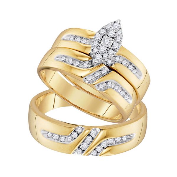 His Hers Diamond Cluster Matching Wedding Set 1/3 Cttw 10kt Yellow Gold