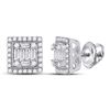 Image 1 : Baguette Diamond Square Cluster Earrings 3/8 Cttw 14kt White Gold