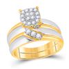 Image 2 : His Hers Diamond Cluster Matching Wedding Set 1/2 Cttw 10kt Two-tone Gold