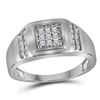 Image 1 : Mens Diamond Square Cluster Ring 1/4 Cttw 10kt White Gold